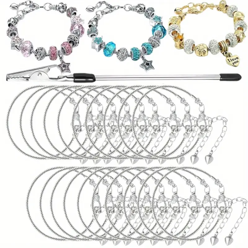 Set Of 20 Charm Snake Chain Bracelet Set, Adjustable Snake Chain Bracelet with Lobster Clasp Extension Chain, Suitable for Women's DIY Jewelry Making Materials