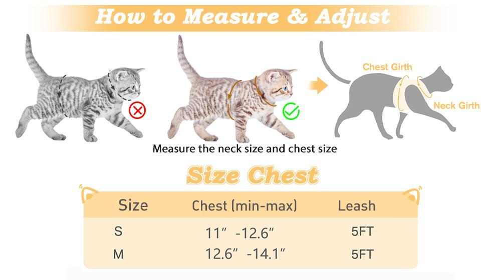 Escape Proof Cat Harness & Leash (≤13 lbs)Adjustable Reflective Soft Mesh Vest for Easy Safe Walks with Leash Included