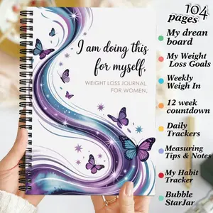 1 Spiral Notebook and Fitness Diary for Weight Loss Plan, 14.5X21 Cm. Suitable for beginners - Daily exercise plan, goal tracker and progress organizer. Suitable for home workouts, outdoor walking and body shaping, as well as diet monitoring.