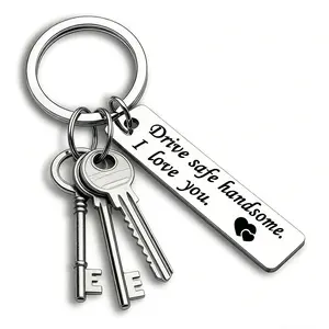 A Piece of Men's Drive Safe I Love You Stainless Steel Engraving Keychain, Rectangle Charm Pendant Car Keys Backpack Pendant Decoration,  Car Key Accessories Keychain, keychains for women, keychains for men, keychain for car keys