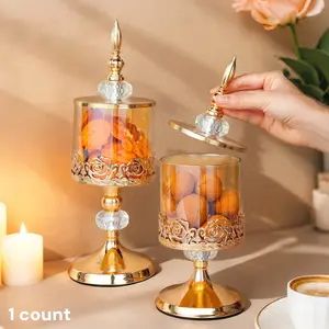 Vintage Clear Storage Jar with Lid, 1 Count Elegant Food Storage Snack Container Nuts Candy Containers Storage Box, Decorative Storage Glass Jar for Home Living Room Coffee Table