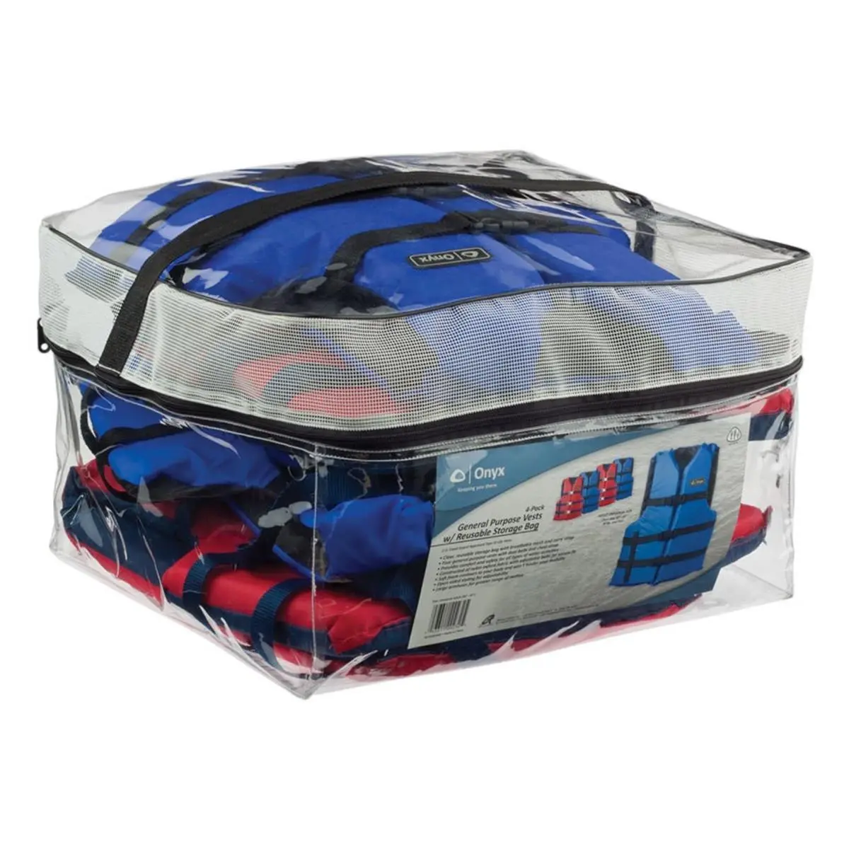 212 MAIN Adult General Purpose Life Vests 4-Pack, USCG Approved Type III Nylon PFDs for Swimming & Boating with Mesh Carry Bag, Red & Blue