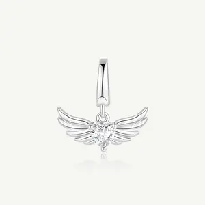 Female Daily Silver Cupid’s Wing Charm - Jewelry Accessory for Silver Necklaces and Pendants