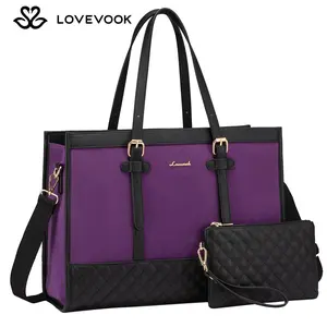 LOVEVOOK July Limited-Time Promotional Discounts Laptop Tote Bag with Clutch Purse, Canvas Computer Bag Office Briefcase, Casual Handbag for Travel, Crossbody for College, Teacher, School