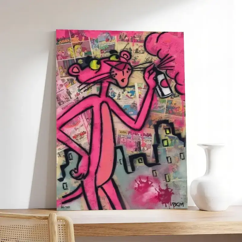 Pink Panther Street Art Graffiti Edition Print, Poster with Spray Can by Ekim canvas wall art Decor Water Proof Box Frames Wood Room Decoration Ornaments Artistic Photo wall decor posters Glossy