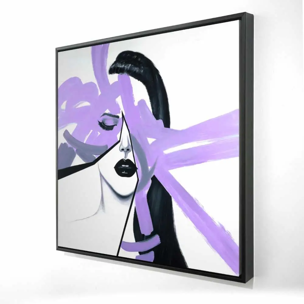 212 MAIN Black-Framed Hangable Artistic Purple Woman Portrait Print - 36x36 in., Home Decoration Artwork, Ideal Gift for Rooms