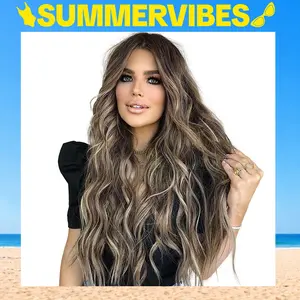 SummerVibes AISI HAIR 26inch Long Wavy Ombre Wig Middle Part Curly Natural Looking Hair Replacement Wigs for Party Daily Use Synthetic Heat Resistant Wigs Blonde Brown Wave