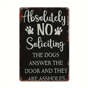 [Mother's Day Gift]Vintage Metal Wall Art, "Funny Metal Sign Dog No Soliciting", Metal Sign for Home, Cafe or Office Decor, Perfect Christmas Gift, Ideal for Room Decor