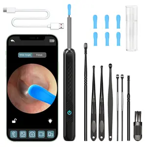 Ear Wax Removal, Earwax Remover Tool with 8 Pcs Ear Set & 6 Ear Spoon- Ear Cleaner with Camera & Light, Ear Camera for iOS & Android (Black) Springtok