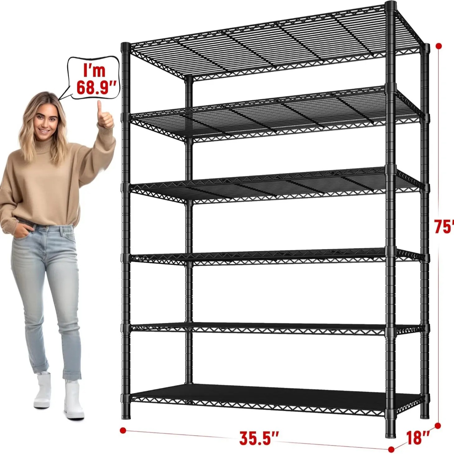 6 Tier&1800LBS-35.5"W*18"D*75"H