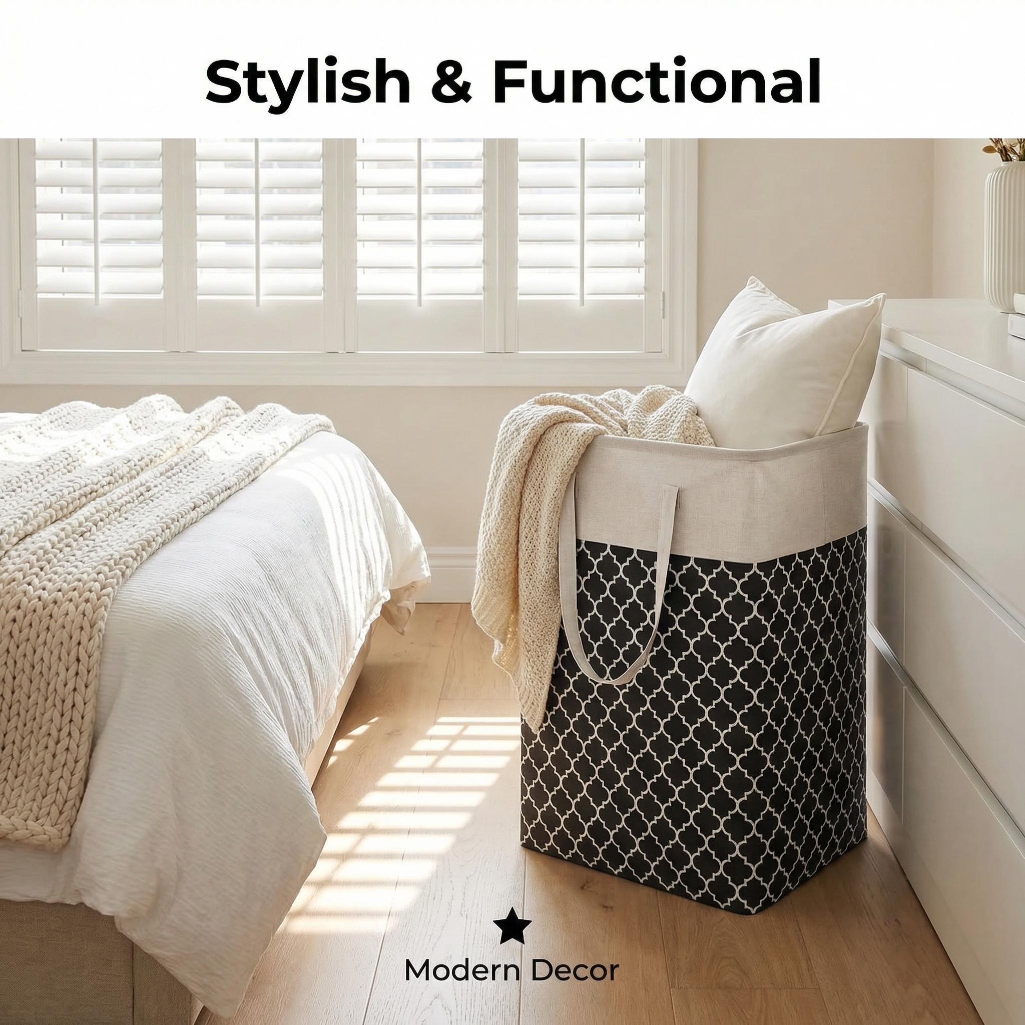 Laundry basket, laundry basket with long handle, foldable waterproof clothing basket, tall laundry bin, for bedroom, bathroom, dorm, 75L, black