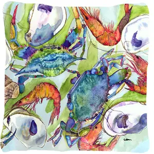 212 MAIN 14x14 in. Square Crab Print Polyester Decorative Pillow, Fade-Resistant Weather-Resistant Cushion, for Indoor-Outdoor Sofas, Weather Resistant Cushions