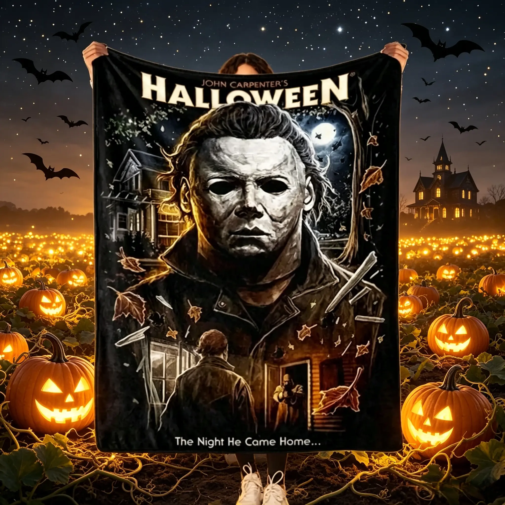 Halloween Michael Myers Cable Ribbed Flannel Blanket - Lightweight Drape, Soft All-Season Throw With Halloween Horror Art, Machinewash Easy, Suitable For Bed, Sofa - Horror-Fan Gift For Home & Travel