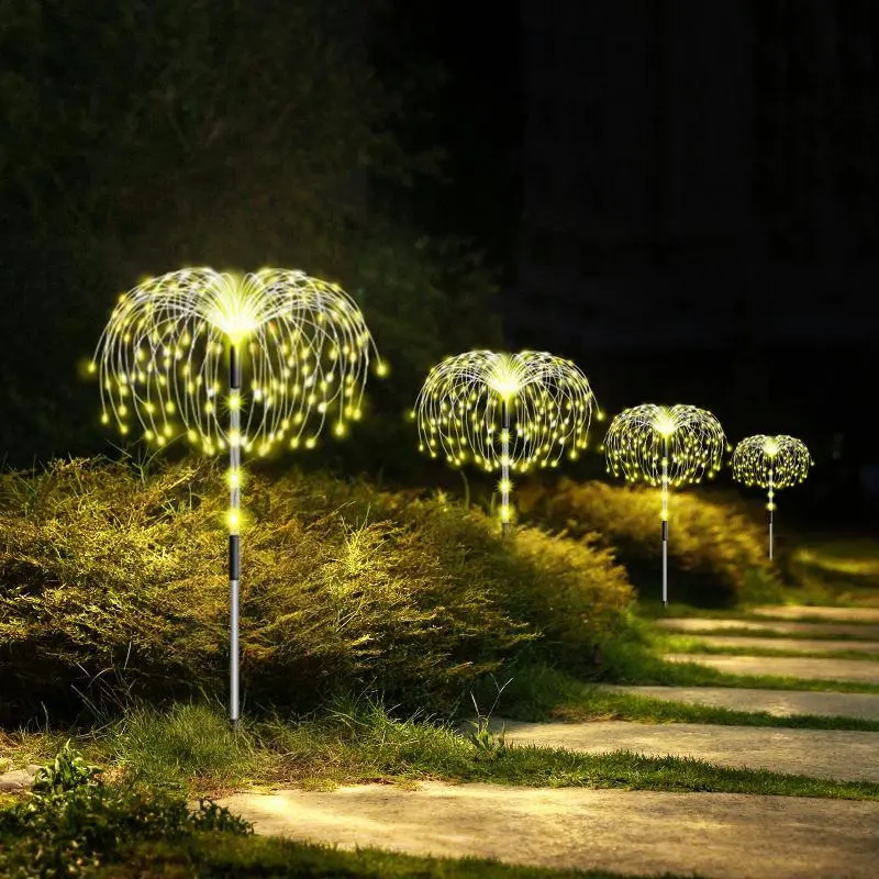 Solar Powered LED Firework Shaped Light, 4 Counts Waterproof Outdoor Garden Light, Decorative Light for Pathway, Lawn, Patio, Christmas Decorative Light, Solar Garden Lights, Solar Garden Lamps, Outdoor Landscape Lighting, Solar Outdoor Lamp