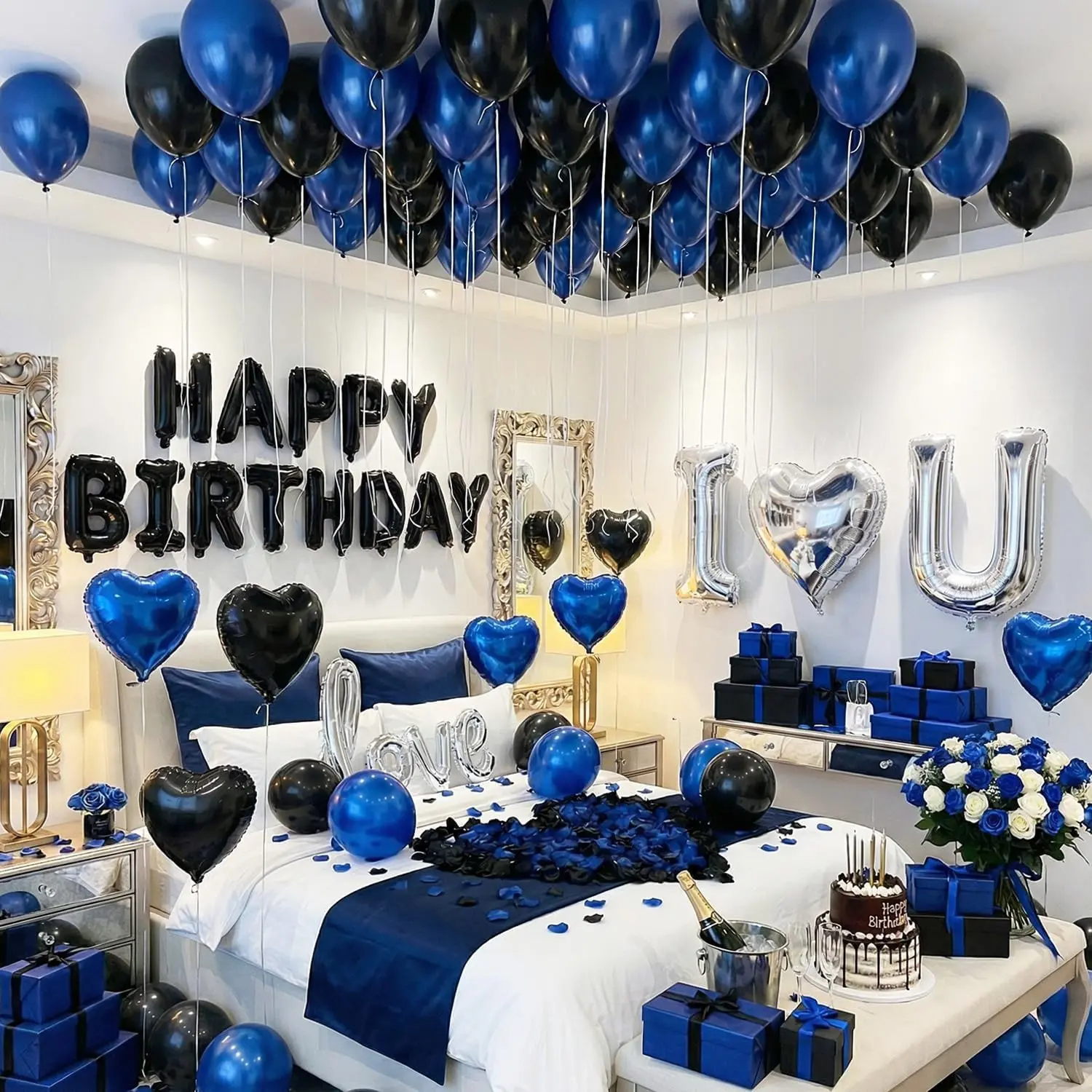 663pcs Blue Balloons, Happy Birthday Banner Balloons, Silver Color Blue Balloons, Balloon Garland, Balloon Arch Balloons, Perfect for Birthday Party Decorations and Holiday Decorations, Balloon Decorations Kit
