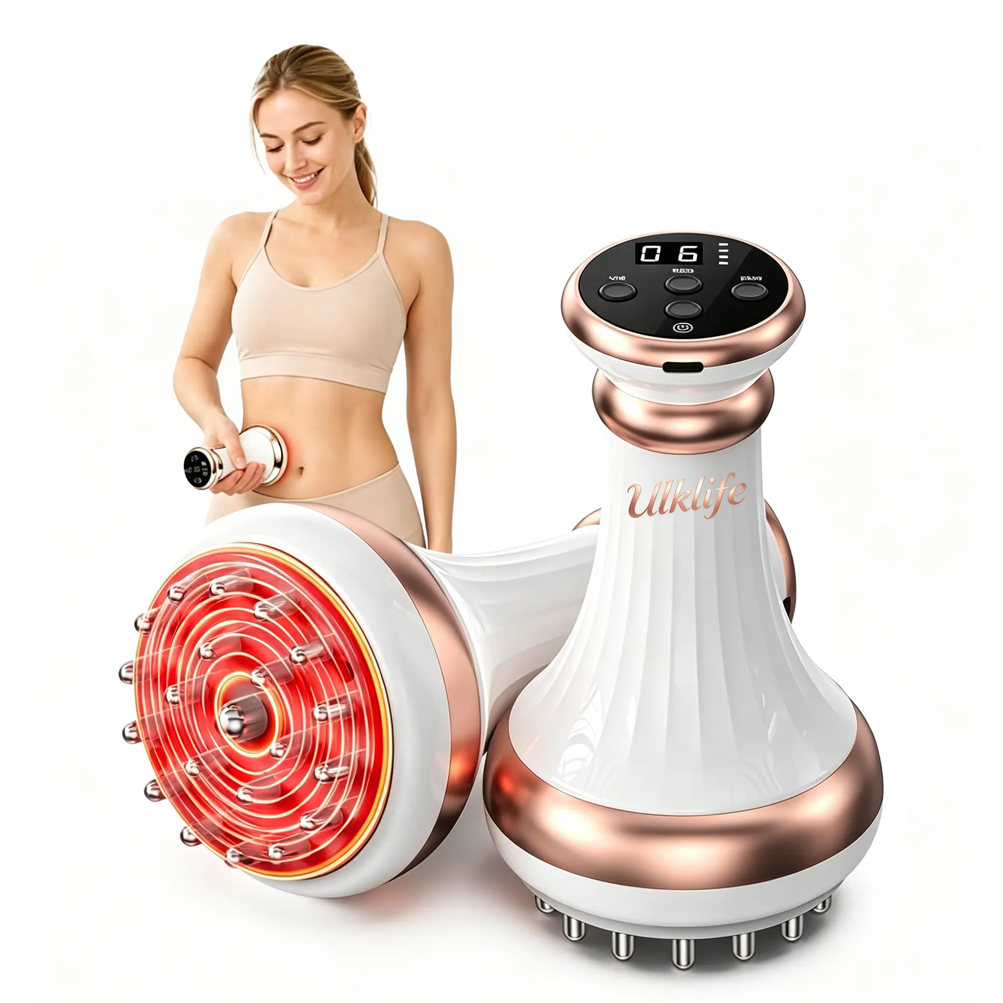 Handheld Meridian Massage Device - Adjustable, Lightweight, Red LED Light & Heat Therapy, Vibration, 4 Modes, 6 Intensity Levels, Cordless Fast-Charging, Compact Wireless, Battery-Powered, for Shoulder Pain Relief