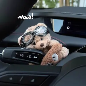 Cute Car Decor Ornament, Bear Plush Toy, Adorable Dashboard Decoration, Rearview Mirror Figurine, Gift for Car Lovers, Car Interior Accessory