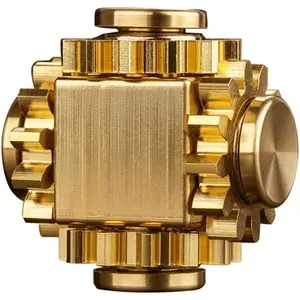 001 ZC Pure Brass Cube Gears Linkage Anti-Anxiety Fidget Spinner Toy,Metal DIY EDC Meditation Break Bad Habits ADHD Finger Spinning Toy for Kid and Adults High Speed Precision Brass Material