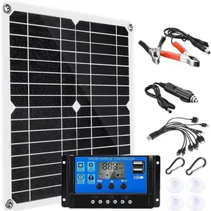 200W Solar Panel Kit 12V with 100A Charge Controller and Extension Cable Battery Clips for Boat Motorcycle Home Outdoor Lights RV Camera Generators