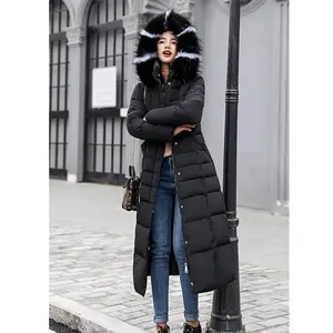 Long Down Cotton Parka Coat for Women, New Winter Over-the-Knee Loose Large Fur Collar Hooded Warm Thickened Parka Coat for Women, Thickened Coat graphic t-shirt long faux double-breasted long wool coat casual pilot jacket full zip front fleece-lined twee