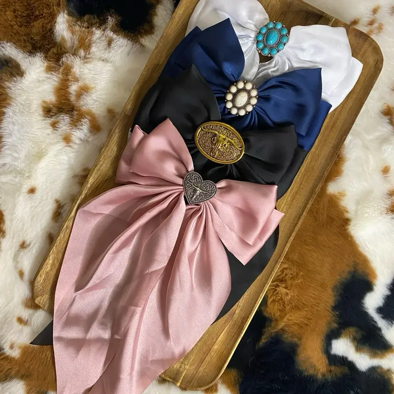 Women's Handmade Craft Large Satin Bow Shape Hair Clip, Western Coquette Style with Long Tails, Elegant Daily Wear Fashion Hair Accessory, Hair Decor