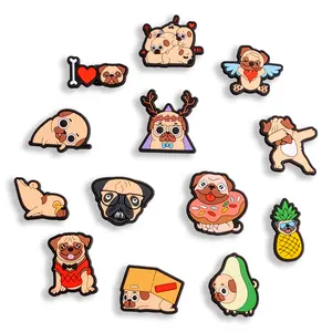 Pug Shoe Charms Dog 13PCS Animal PVC Puppy Clog Pins Accessories Party Favors Birthday Gifts Holidays Decoration for Boys Women Girls