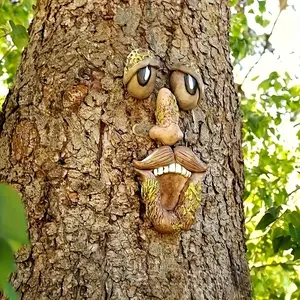 Tree face and strange facial features resin ornaments Easter outdoor creative resin crafts are exquisitely decorated.