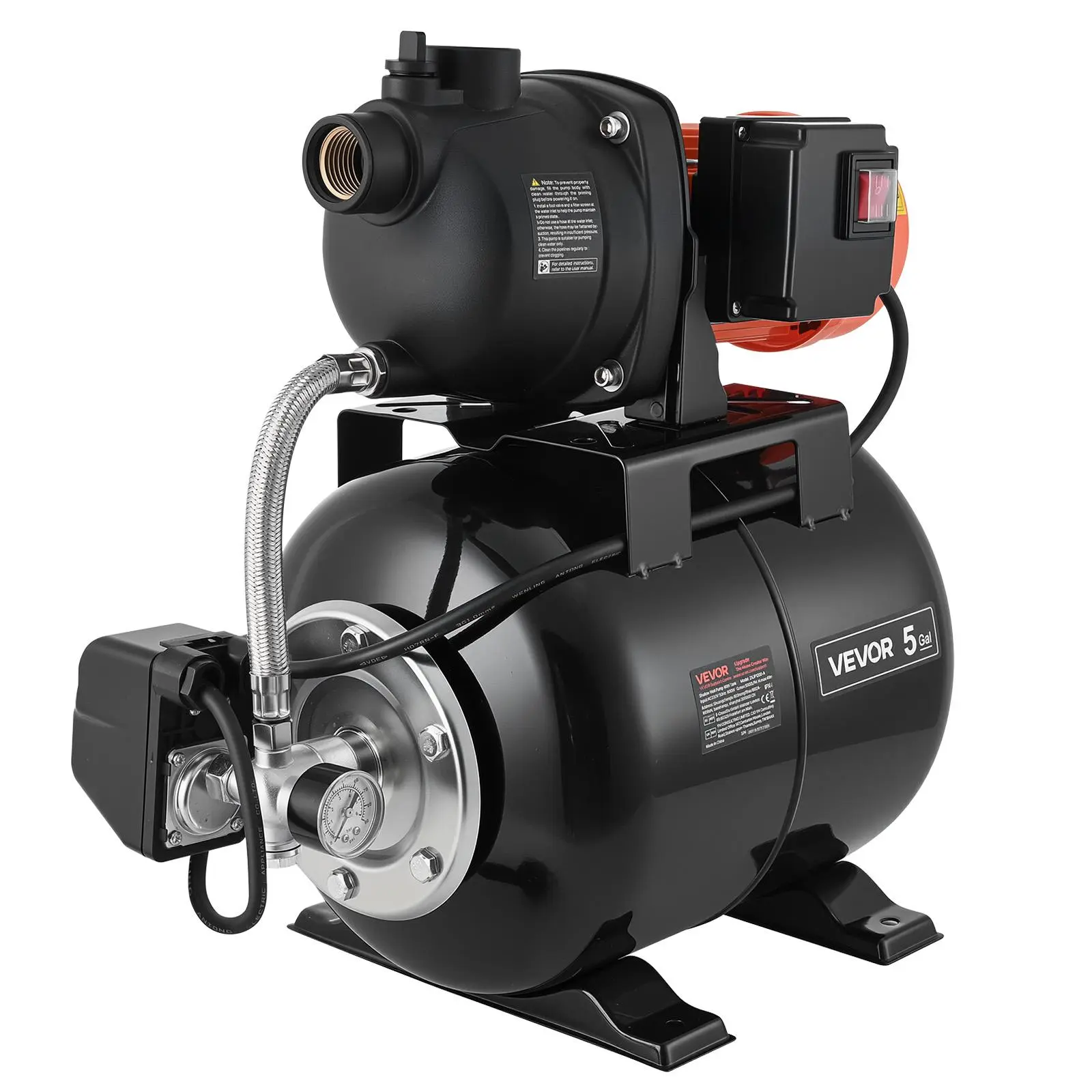 【Summerfinds】VEVOR 1.1 HP Shallow Well Jet Pump with 5-Gal Tank, 120V, 1320 GPH Flow, Plastic Irrigation Pump, Automatic Pressure System, Auto Control, 20/40 PSI Switch, Overload Protection, 5000 LPH, for Household Water Supply, Farm, Thickened Plastic Pu