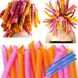 50 Pcs 22in Heatless Spiral Hair Curlers-Magic No-Heat Hair Curls for Long Hair, 6 Pcs Styling Hooks-DIY Hair Rollers Set (Pink-Orange)