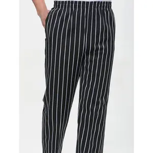 1pc Polyester Chef Work Pants, 100% Polyester Striped Maid Trousers with Pockets, All-Season Regular Fit Woven Fabric, Non-Stretch Mature Style, Black And White, XL