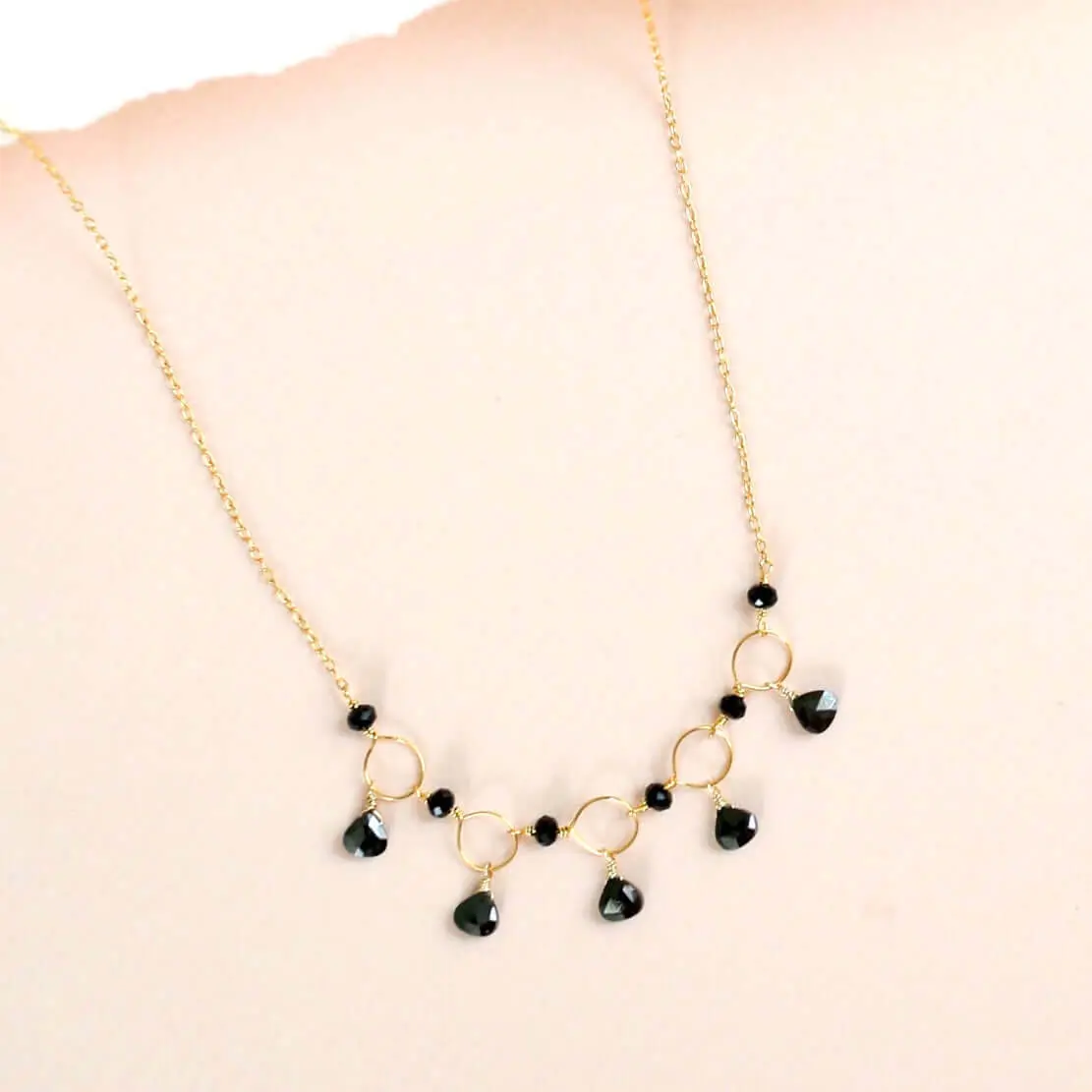 Black Spinel Gemstone Mini Sparkler Necklace