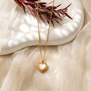 18K Gold Plated Mother of Pearl Heart Necklace for Women | Waterproof Tarnish Resistant Stainless Steel Chain | Minimalist Romantic Gift