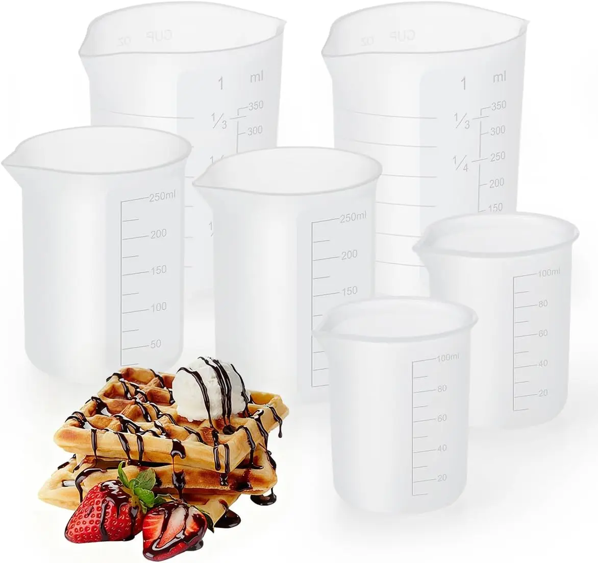 6Pcs/Set Silicone Cups for Melting Chocolate,Measuring Cups with Scale & Pouring Spout,Candy Melting Cups for Strawberries,Cake Pops,Baking & DIY Treats,Valentine's Day Gifts,Hand Tools Kits