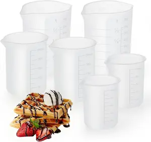 6Pcs/Set Silicone Cups for Melting Chocolate,Measuring Cups with Scale & Pouring Spout,Candy Melting Cups for Strawberries,Cake Pops,Baking & DIY Treats,Valentine's Day Gifts,Hand Tools Kits