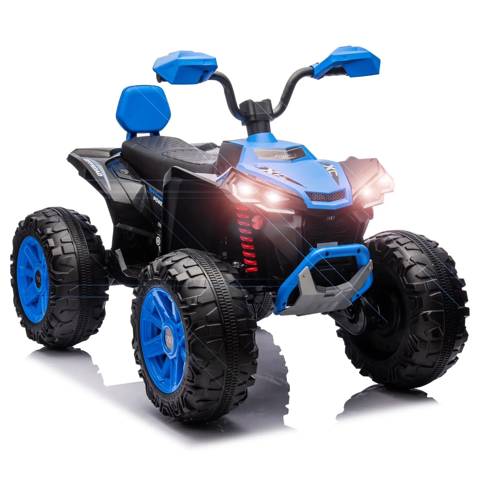 Gaomon 24V Kids 2-Seater Electric ATV 4-Wheeler - 800W Dual Motors Ride-On, LED Headlights, Adjustable Speeds, Bluetooth Connectivity, MP3/USB, Digital Dashboard, Engine Sounds, Spring Suspension, Safety Knee Pads, 7Ah Battery, Blue, Rechargeable Battery,