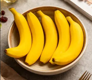 Artificial Faux Banana Decorative Tabletop Object Set of 6 - 7.75" Long Lifelike Yellow Plastic Bananas for Home Décor Photo Props Fruit Plants Ornaments