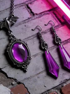 Gothic Vampire Blood Drop Pendant Necklace and Earrings Set, Vintage Gothic Bat Pendant Jewelry for Women, Party Gift