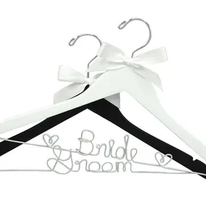 'Bride' and 'Groom' Hangers 2 Pack - Wedding Hanger - Silver Wire wooden hanger Wooden Wedding Organiser Hanging