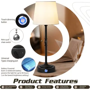 Rechargeable Table Lamp – Cordless Lamp for Living Room & Bedside/Nightstand Use, 3-Level Brightness Battery-Powered LED Lamp for Table Decor, Home, Restaurant, and Emergency Situations