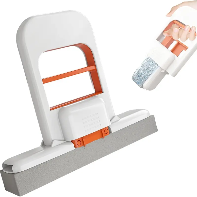 Mini Foldable Desktop Mop – Portable Self-Squeezing Handheld Sponge Mop for Wet & Dry Use on Kitchen Countertops, Glass, Bathroom & Car Interior (Orange)