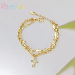Hot Selling Fashion Multi-Layer Zircon Cross Bracelet for Women, Luxury High-End Design Stackable Wrist Jewelry, Trendy New Arrival for Daily & Party Wear, Shiny Zircon Inlaid Elegant Accessory, Perfect for Dating, Banquets, Holiday Gifting & Everyday Sty