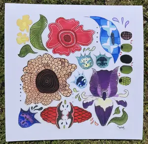 Floral Stylized Batik, Original Fabric Design Print