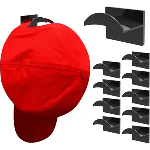 10 count Adhesive Hat Hooks for Wall, Strong Hold Hat Hangers, Minimalist Hat Rack Design, No Drilling, Hat Hooks for Baseball Caps, Hat Holder Organizer for Wall, Door, Closet, Office, Bedroom