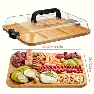 Portable Cheese Tray with Transparent Acrylic Lid, Camping Snack Platter, Snack Containers, Charcuterie Container, Party Food Organizer, Safe Snap-On Cover, Restaurant Use, Food Storage Container