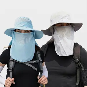 UV Sun Bucket Hat with Face Neck Cover. Wide Brim Breathable Mesh Boonie Hat. Quick Dry Summer Hat for Outdoor Fishing Hiking Camping. Unisex Design. UV Protection