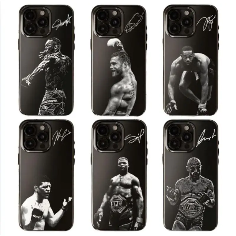 MMA All Legends Signature Wireless Shock-Resistant TPU-Polycarbonate Phone Case, UFC Fan Accessory, Full-Wrap Fighter Prints, Black Cover, Gift for iPhone 11-17 Pro Max/Plus & Samsung Galaxy S23-25