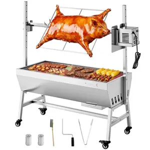 summervibes VEVOR Rotisserie Grill, 38W BBQ Outdoor Pig Lamb Spit Roaster, Charcoal Spit Roaster with 132 LBS Capacity, Wheels 7-Level Height, Stainless Steel Electric Rotisserie Grill Kit for Camping Outdoor