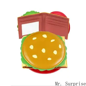 Unisex Durable Bifold Wallet - Cute Hamburger-Shaped PU Leather Colorblock Card Holder, Fashion Casual Daily Money Bag, Versatile Accessory for Sports and Daily Use