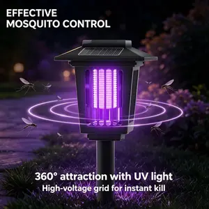 Solar Outdoor Waterproof Bug Zapper Pathway Light, Auto On/Off Purple LED Solar Powered Mosquito Fly Trap Illuminated Landscape Lighting, IP65 Solar Cordless Insect Killer Decor for Yard Lawn Patio Garden Walkway Driveway Camping