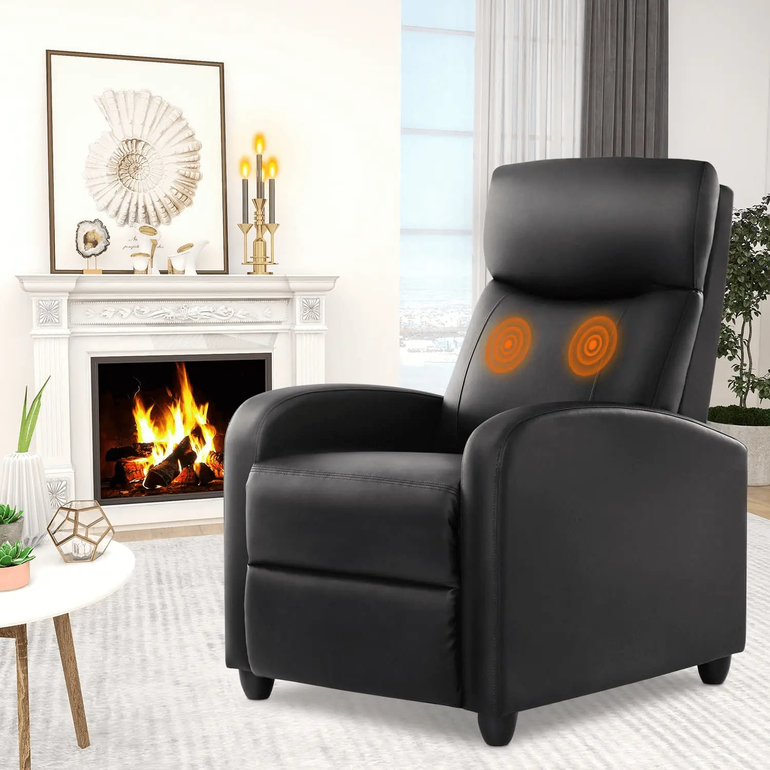 Deep Grey Leather Manual Recliner Sofa - Adjustable Reclining Chair with Massage, Heating Lumbar Support, Ergonomic Design, High-Strength Steel Frame for Living Room